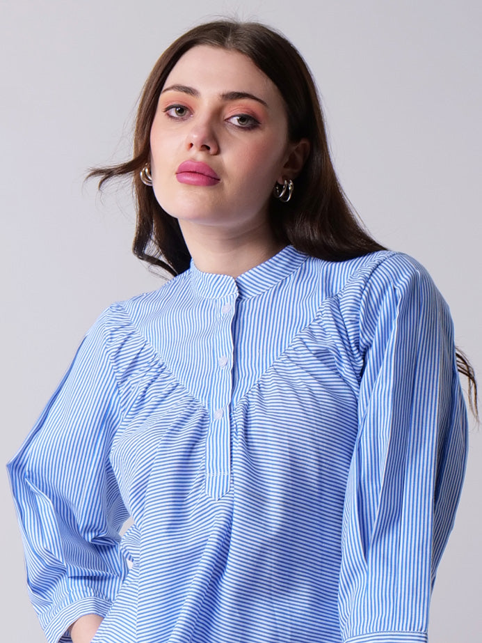 Striped Mandarin Collar Top