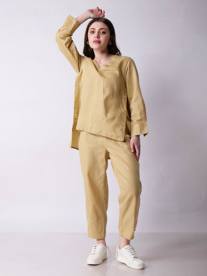 Beige High Low Coord Set