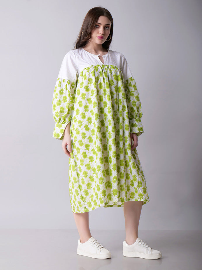Block print floral Midi Dress