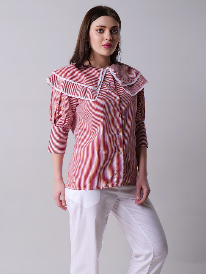 Sailor Collar Striped Shirt