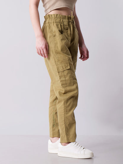 High waisted  Khaki Cargo Pant