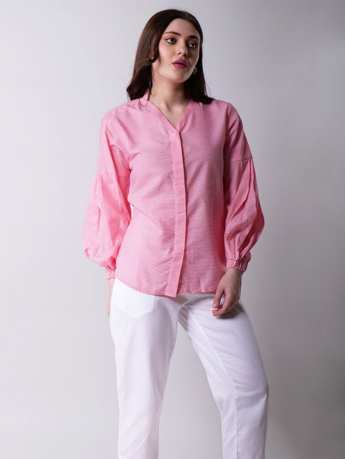 Striped Balloon Sleeve Top