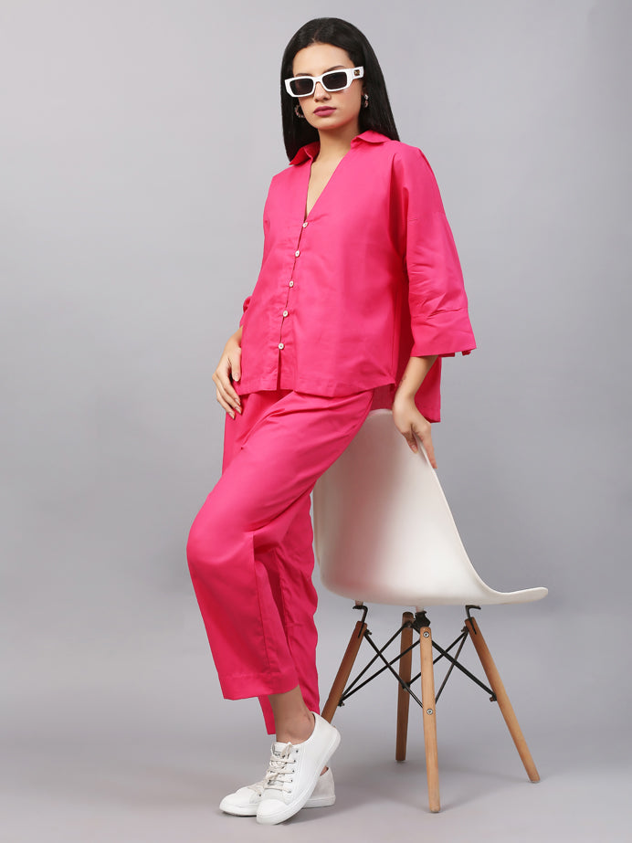 FUSCHIA PINK BUTTON DOWN CO-ORD SET