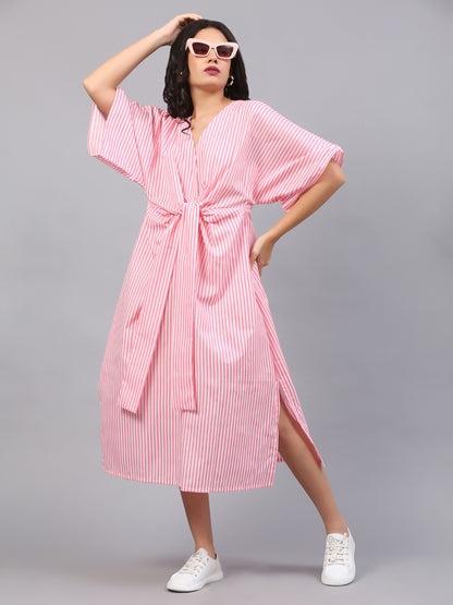 KNOTTED STRIPE SLIT DRESS