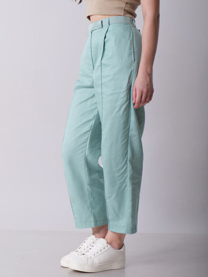 Teal Cropped Pants with Box Pleats