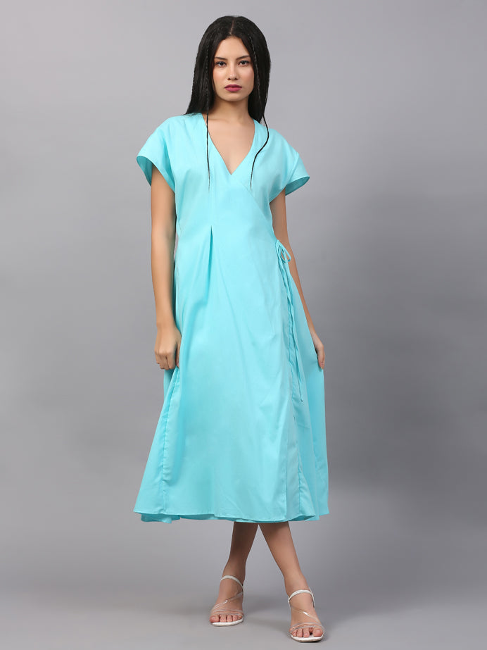 POWDER BLUE KNOTTED OVERLAP FULL DRESS
