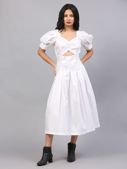 PRISTINE WHITE RUCHED DRESS