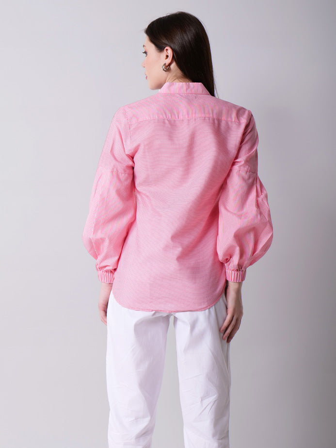 Striped Balloon Sleeve Top