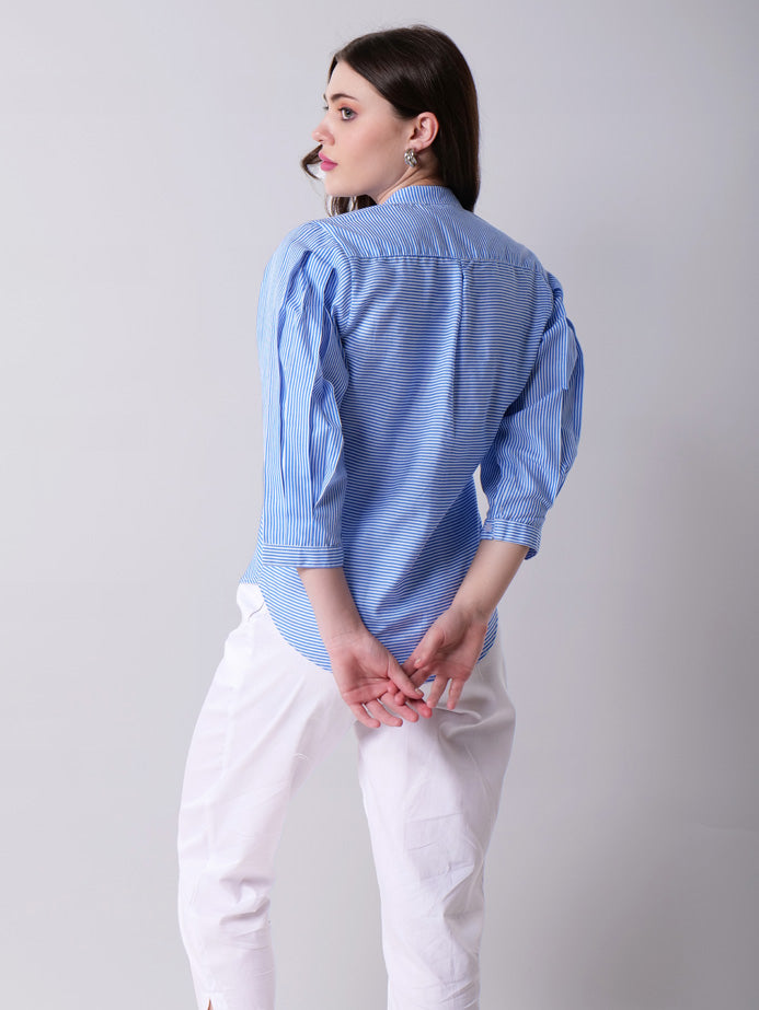 Striped Mandarin Collar Top