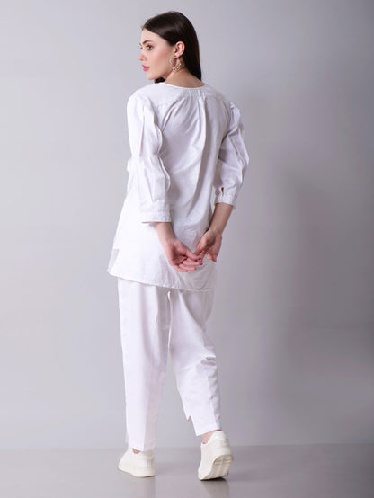 Wrap top paired with pants