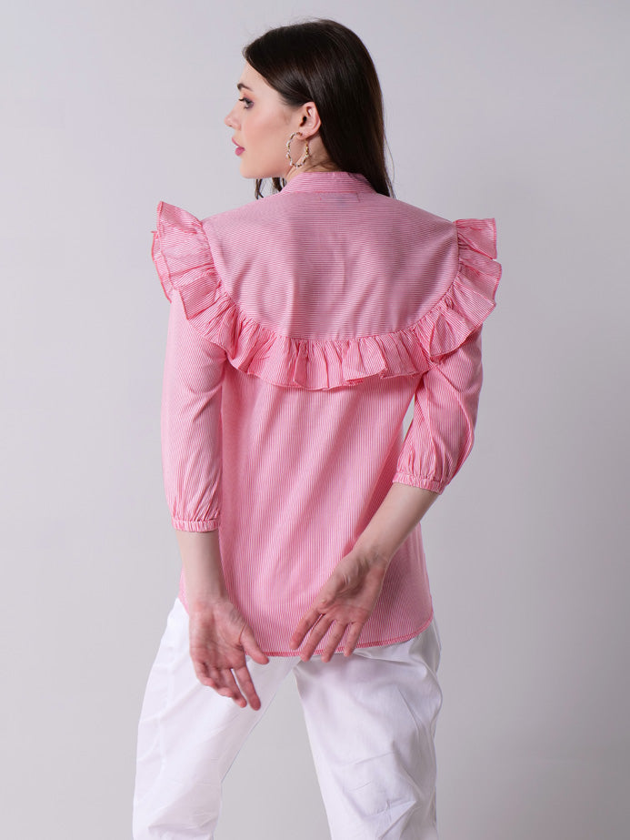 Ruffled Collar Striped top