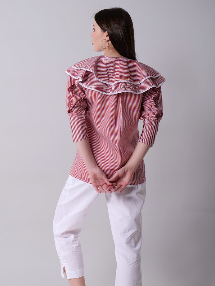 Sailor Collar Striped Shirt