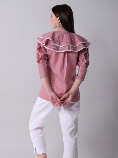 Sailor Collar Striped Shirt