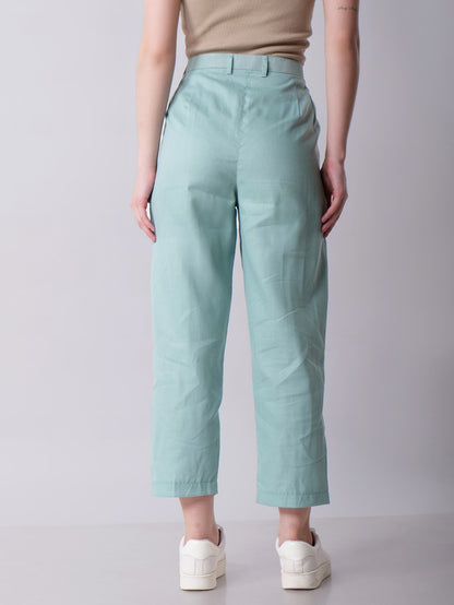 Teal Cropped Pants with Box Pleats