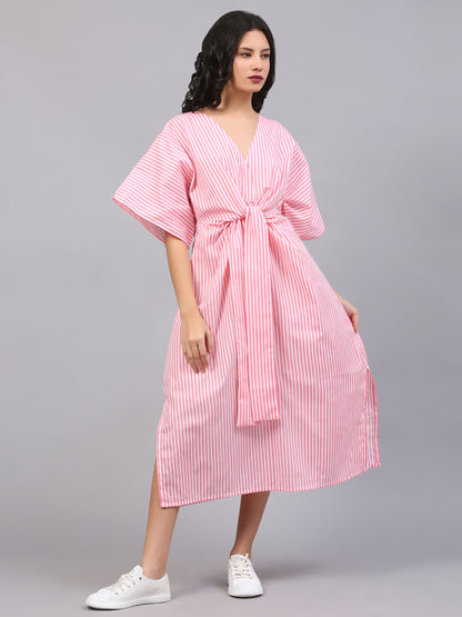 KNOTTED STRIPE SLIT DRESS