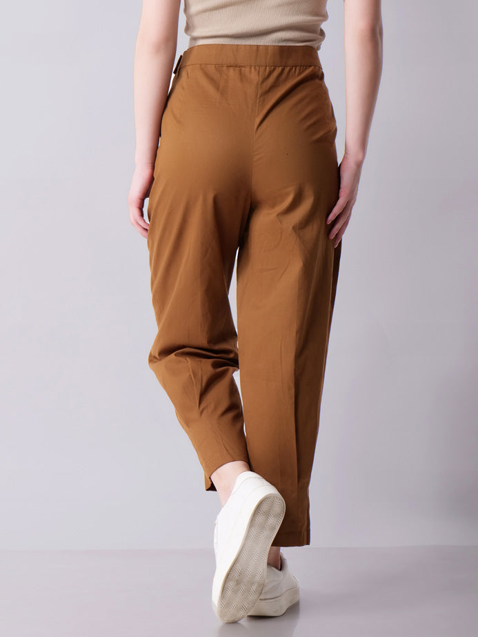 Camel Tapered Pants with Box Pleats