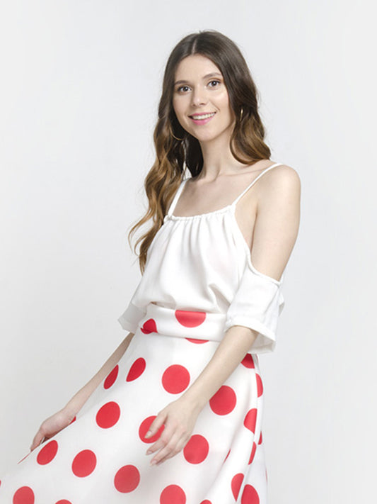 Retro Cold Shoulder White Spaghetti Top