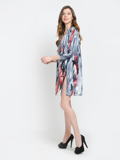 Hot Party Wear V Neck Slit Floral Long Sleeve Mini Dress