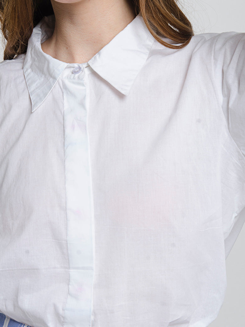 White Kimono Sleeve Straight Collar Top Shirt