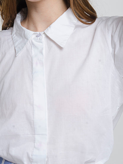 White Kimono Sleeve Straight Collar Top Shirt