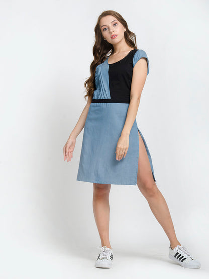Colorblock Short Sleeve Leg Split Mini Dress