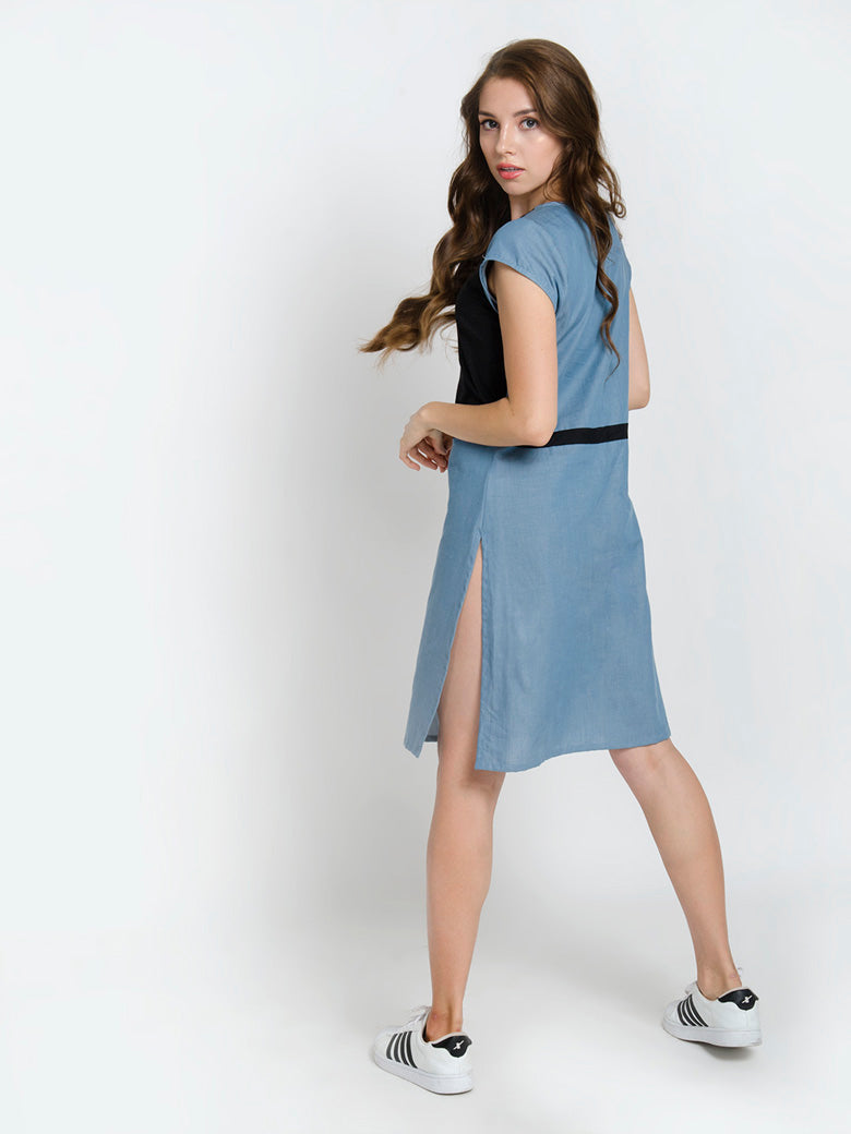 Colorblock Short Sleeve Leg Split Mini Dress