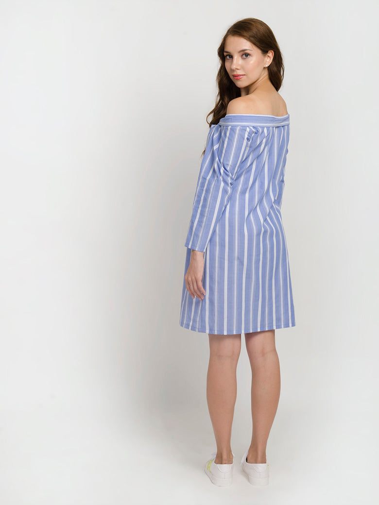 Striped Off the Shoulder Shirt Dress