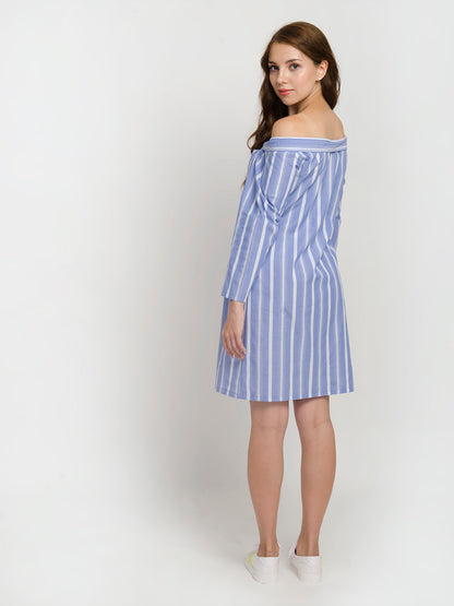 Striped Off the Shoulder Shirt Dress