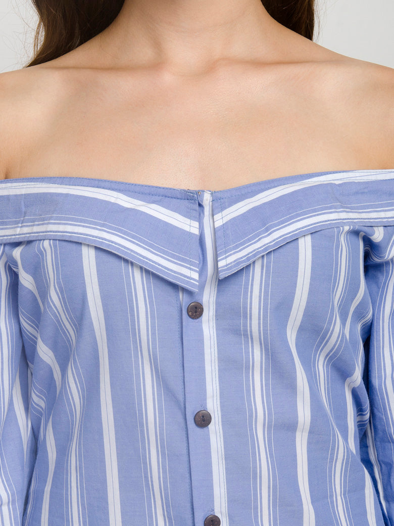 Striped Off the Shoulder Shirt Dress