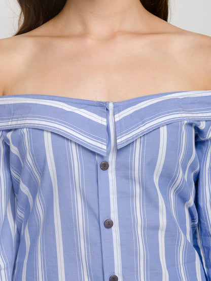 Striped Off the Shoulder Shirt Dress