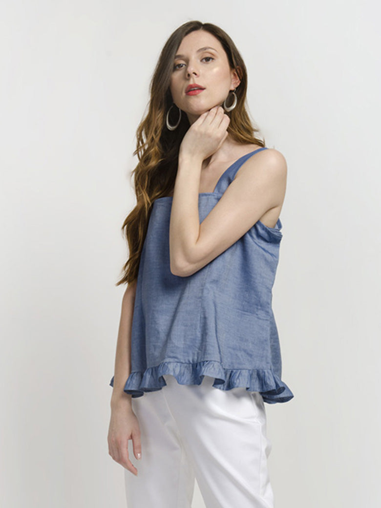 Thick Strap Sleeveless Ruffle Hem Top