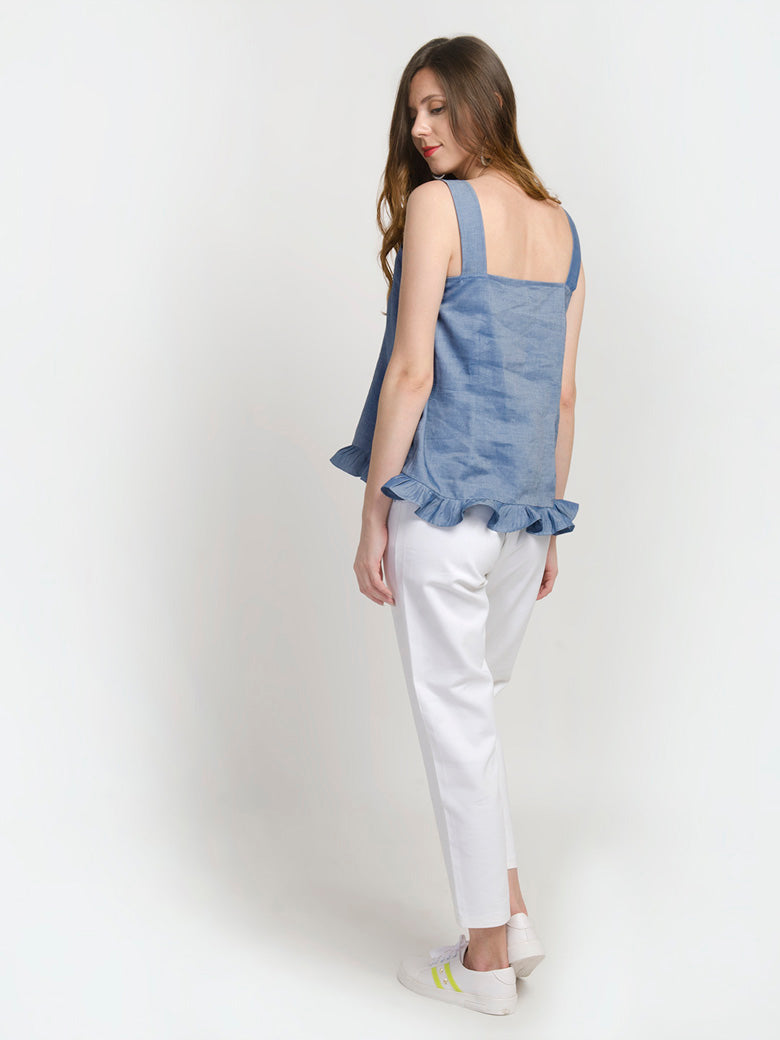 Thick Strap Sleeveless Ruffle Hem Top