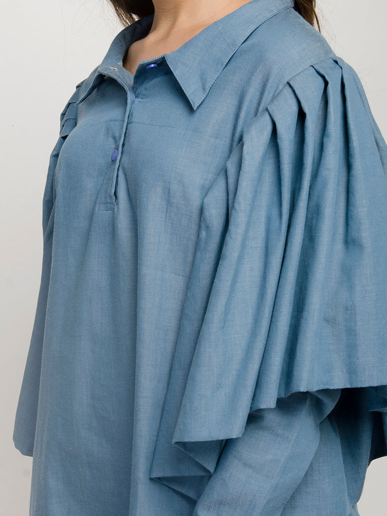 Ruffle Sleeve Collared Shirt Mini Dress