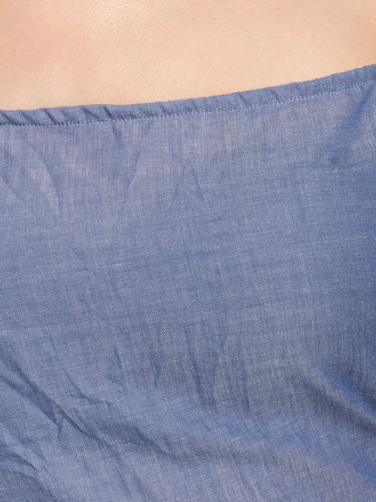 Denim Blue Spaghetti Strap Wrap Hemline Mini Dress