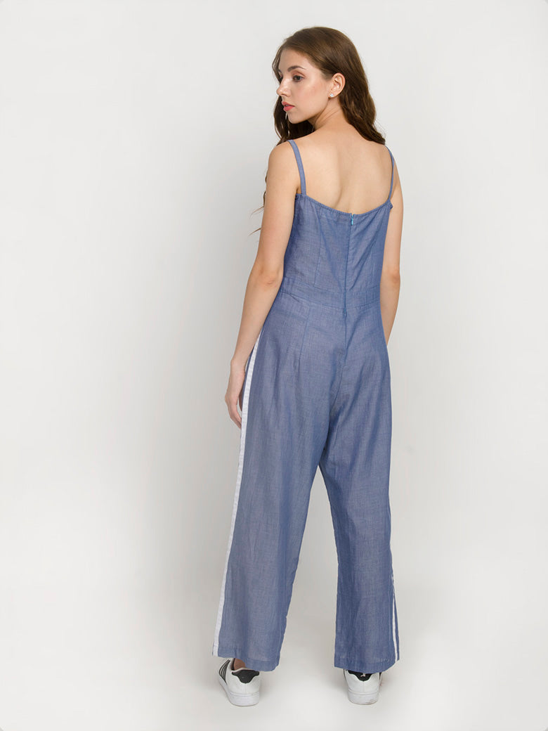 Sustainable Style Strap Denim Blue Jumpsuit
