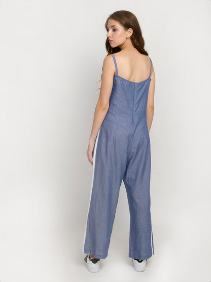 Sustainable Style Strap Denim Blue Jumpsuit