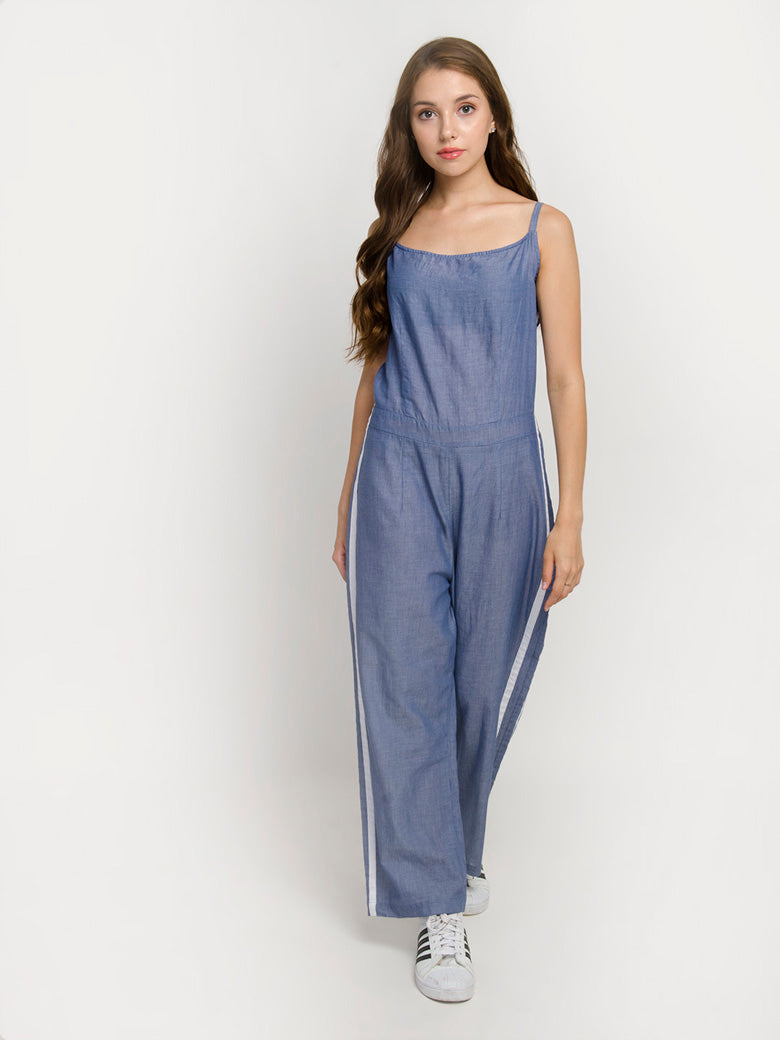 Sustainable Style Strap Denim Blue Jumpsuit