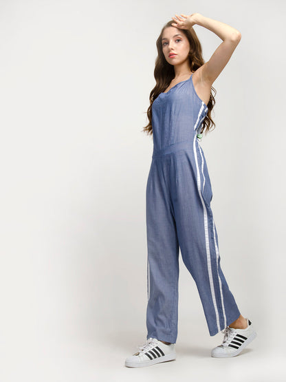 Sustainable Style Strap Denim Blue Jumpsuit