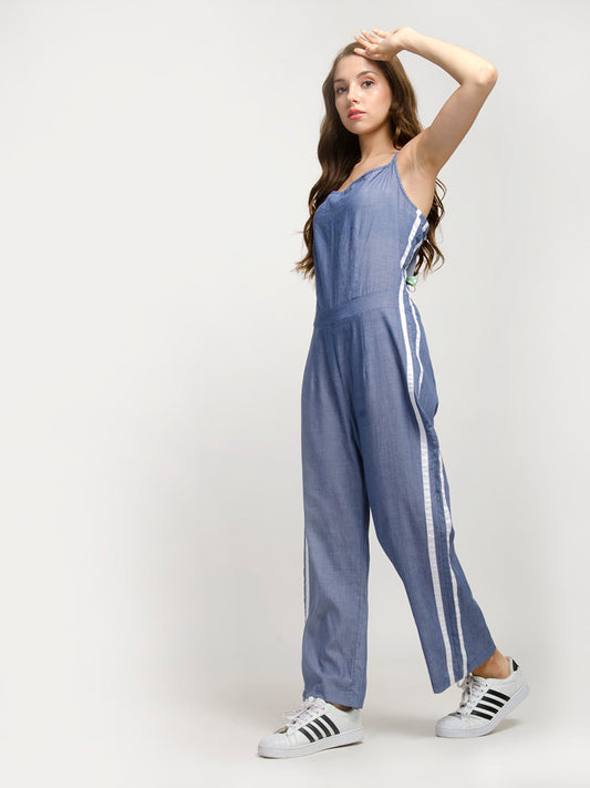 Sustainable Style Strap Denim Blue Jumpsuit