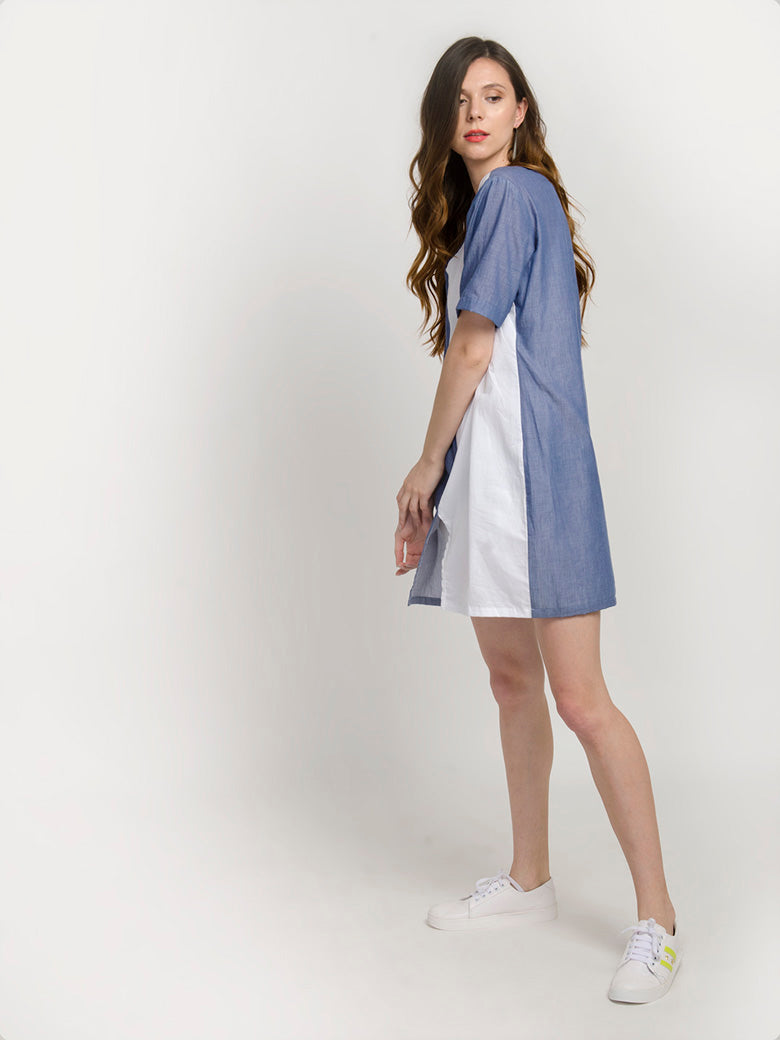 Women's Summer Colorblock Casual Loose Split T-Shirt Dress