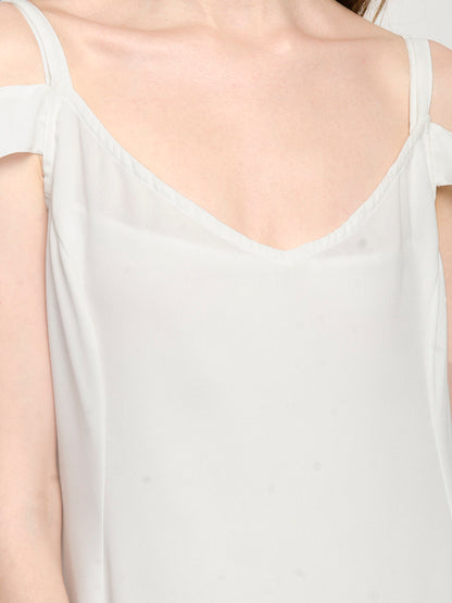 White Open Shoulder V Neck Mini Dress