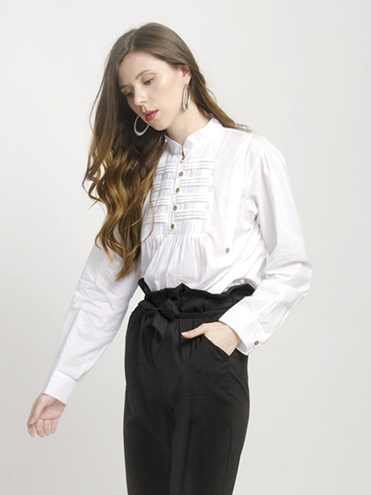 Womens White Mandarin Collar Shirt