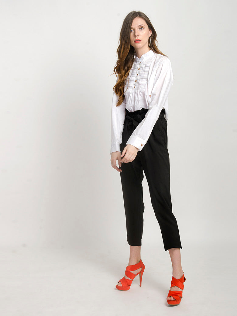 Womens Black Paper-Bag Pants