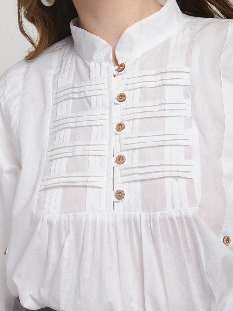 Womens White Mandarin Collar Shirt