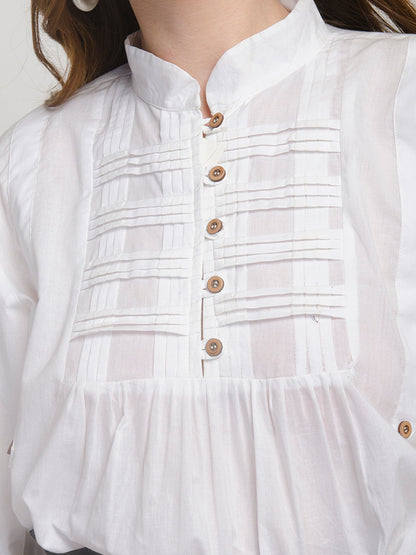 Womens White Mandarin Collar Shirt