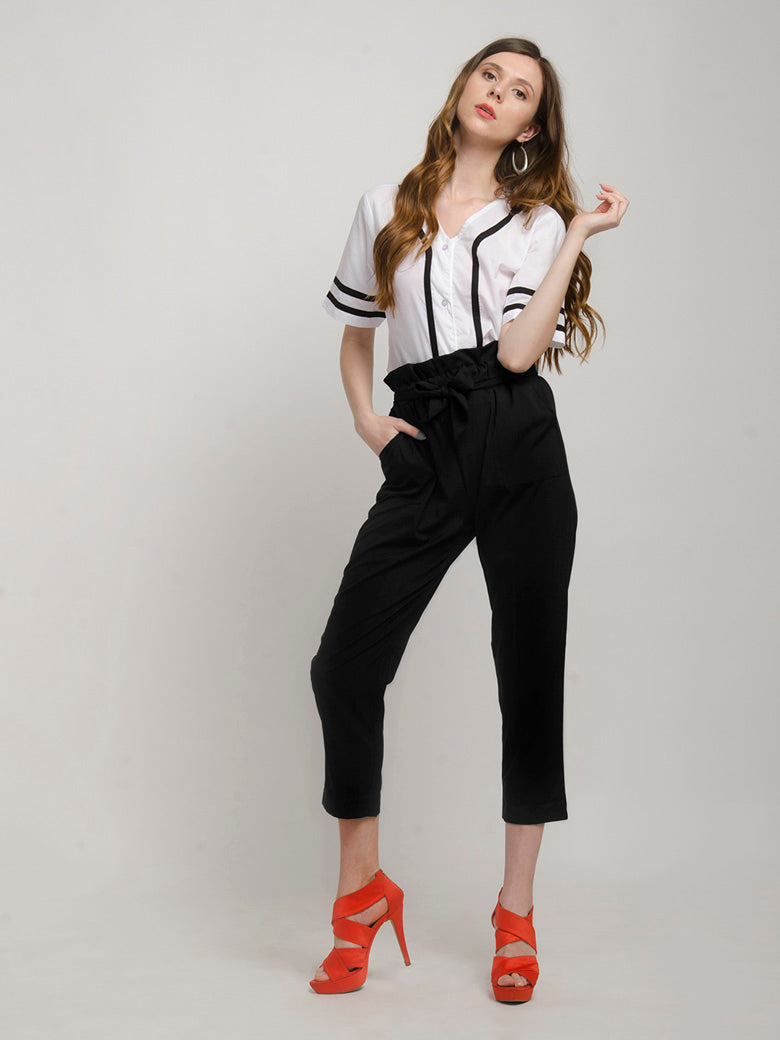 Black Paper-Bag  Waist Pants