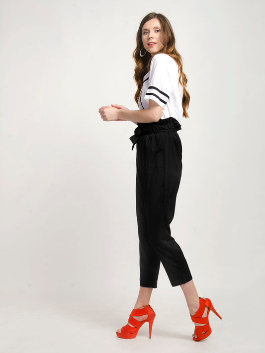 Black Paper-Bag  Waist Pants