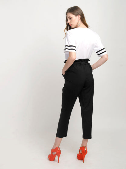 Black Paper-Bag  Waist Pants