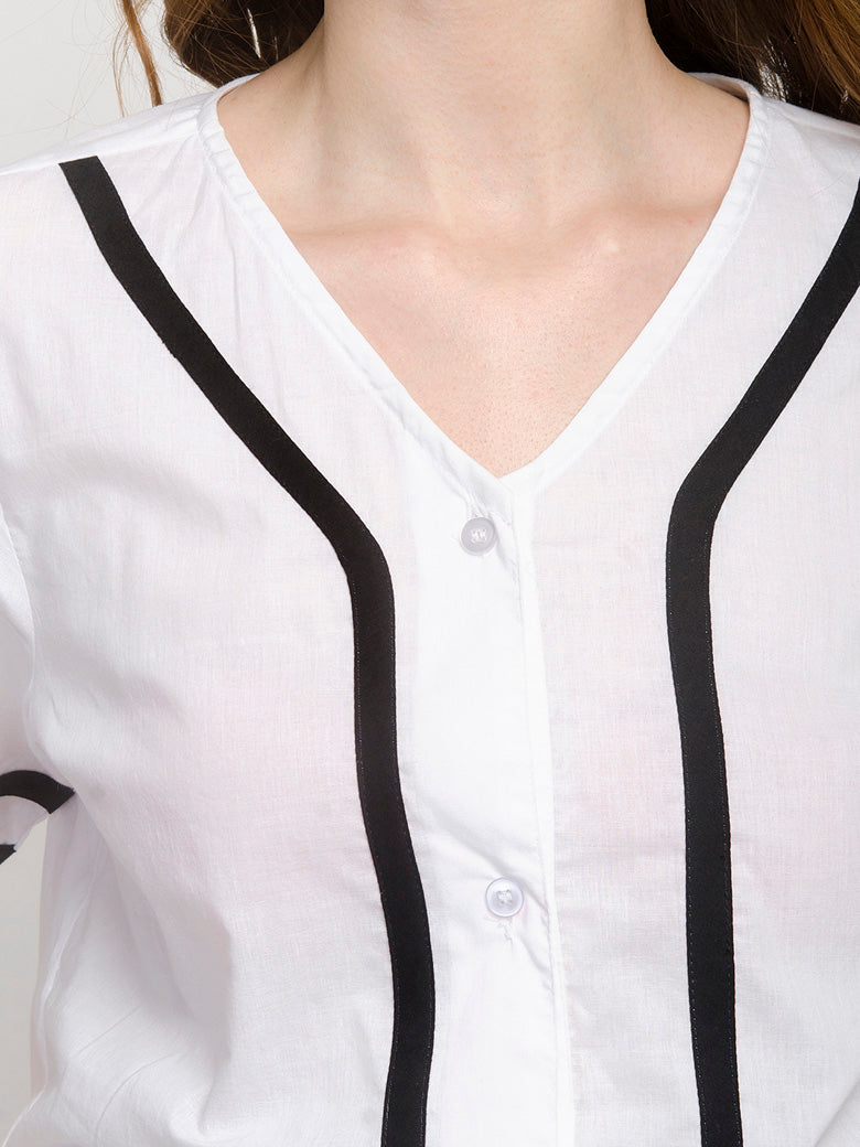 V-Neckline White Short Sleeve Shirt