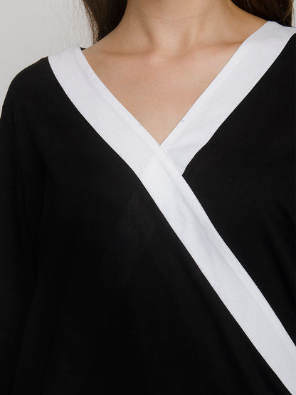 Wrap Over Neckline Black Top